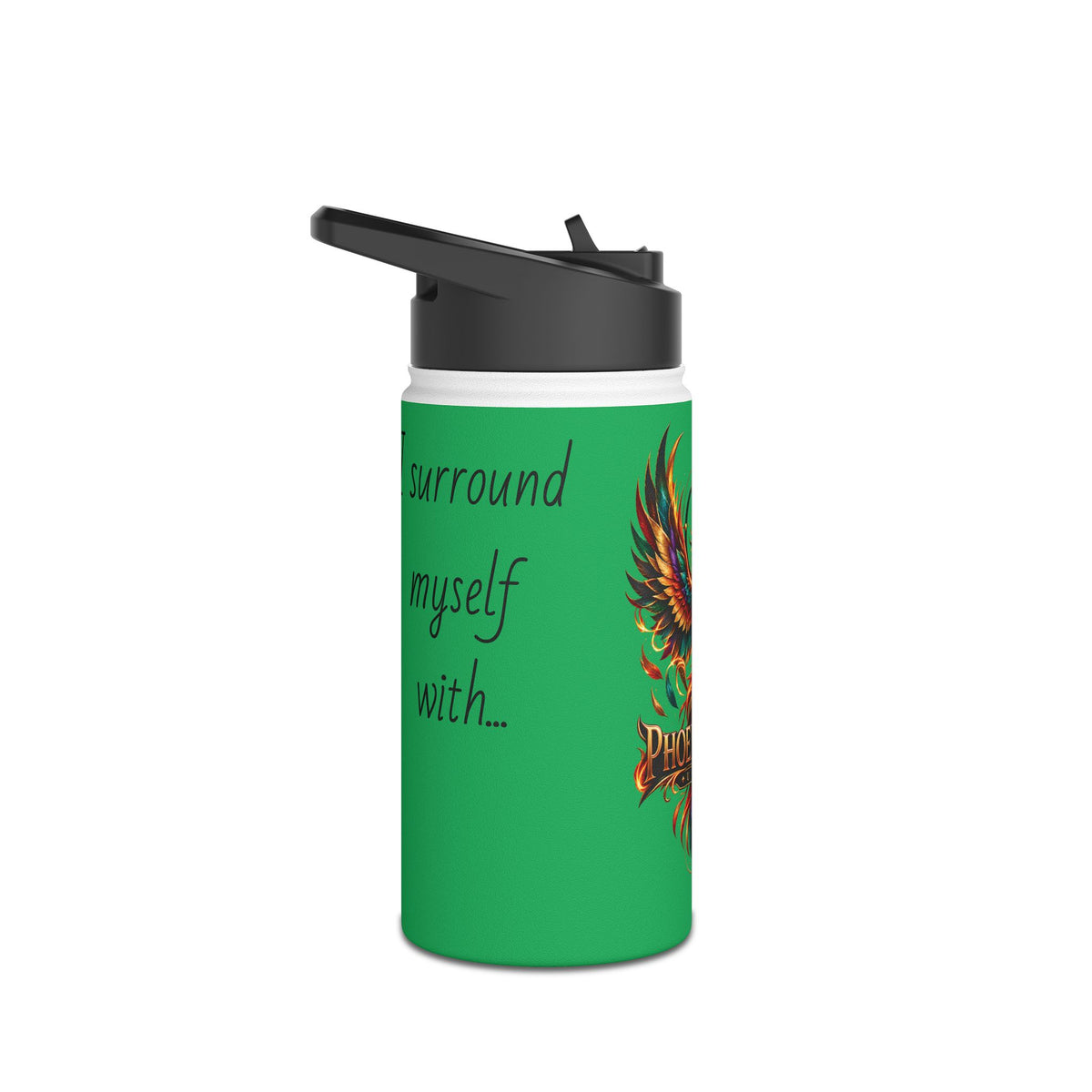 Green Phoenix Fyre United Crest Stainless Steel Water Bottle | Inspirational Script