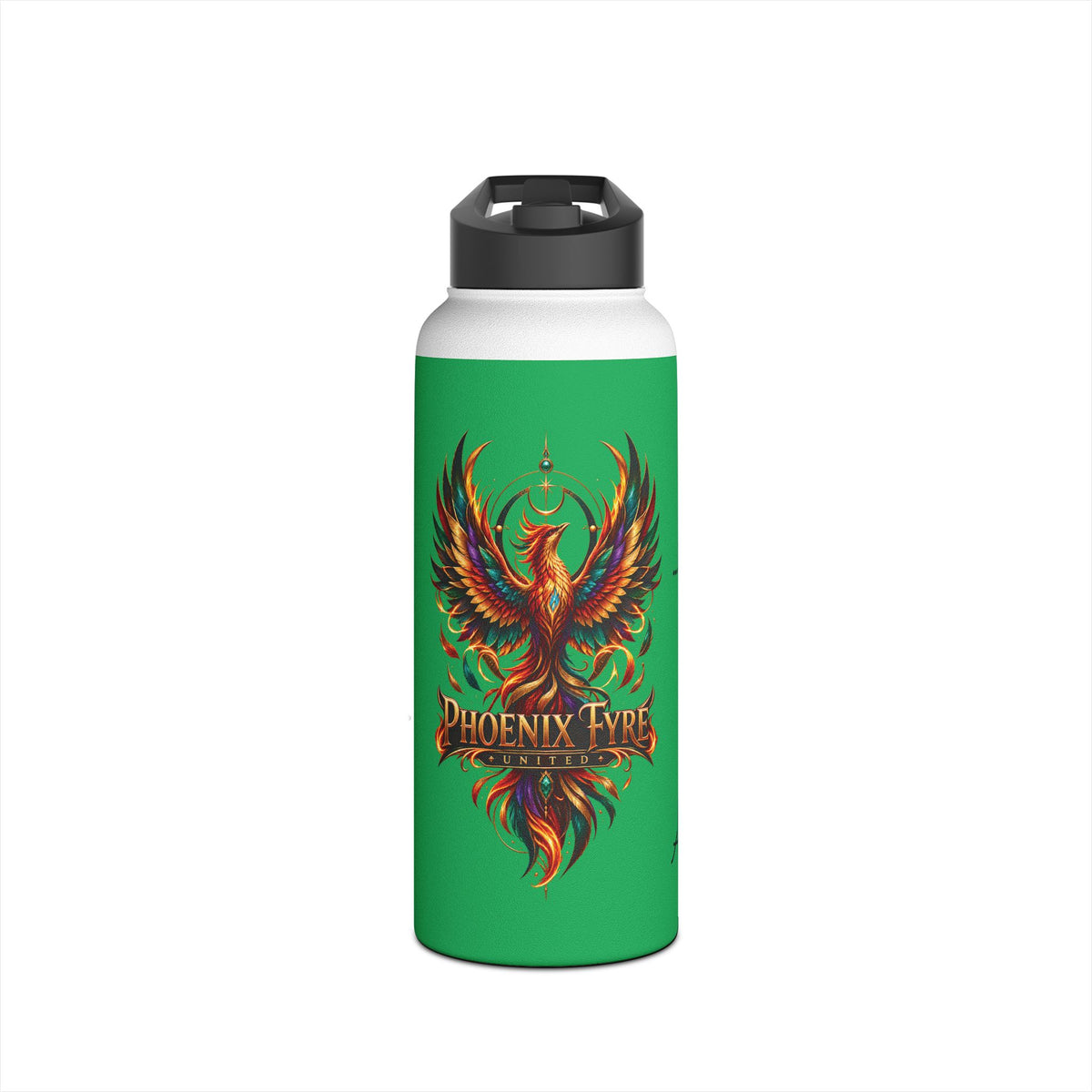 Green Phoenix Fyre United Crest Stainless Steel Water Bottle | Inspirational Script