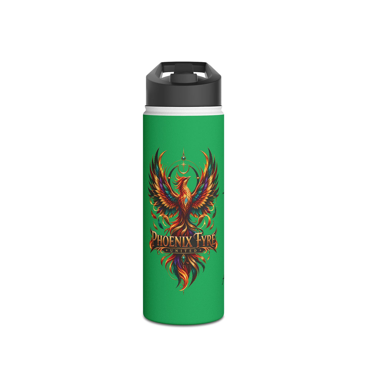 Green Phoenix Fyre United Crest Stainless Steel Water Bottle | Inspirational Script