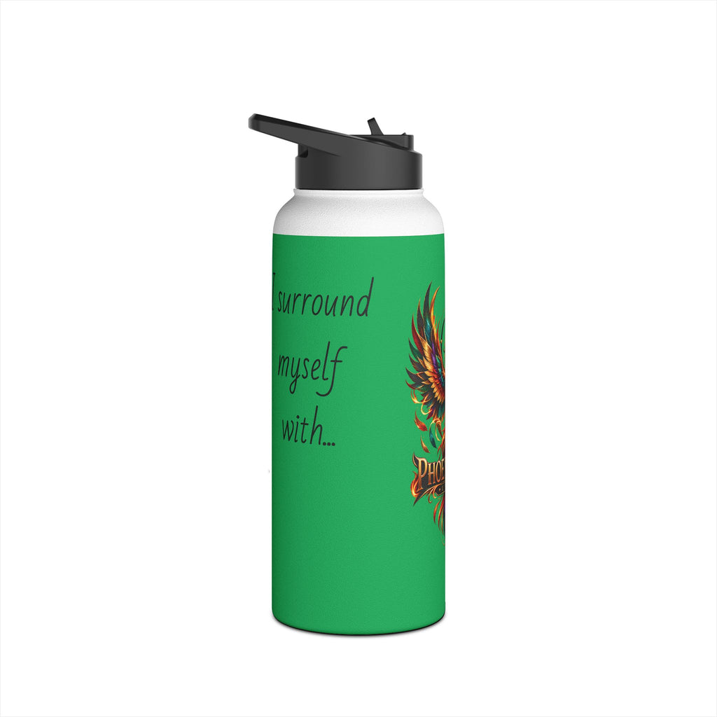 Green Phoenix Fyre United Crest Stainless Steel Water Bottle | Inspirational Script