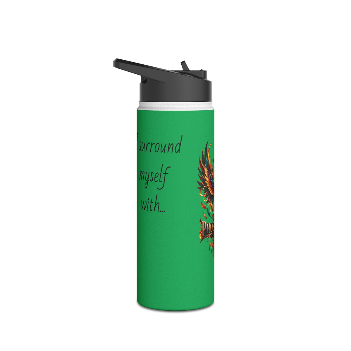 Green Phoenix Fyre United Crest Stainless Steel Water Bottle | Inspirational Script