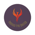 Phoenix Fyre United monogram Round Rug | elegant gold script logo on plum background